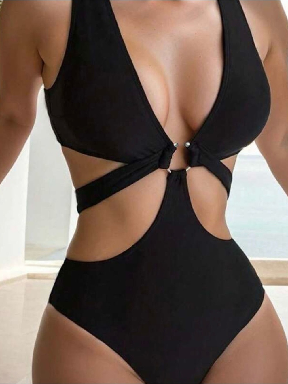 SHEIN Black Cutout One-Piece Swimsuit